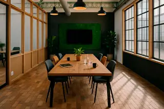 brown and black wooden table and stools